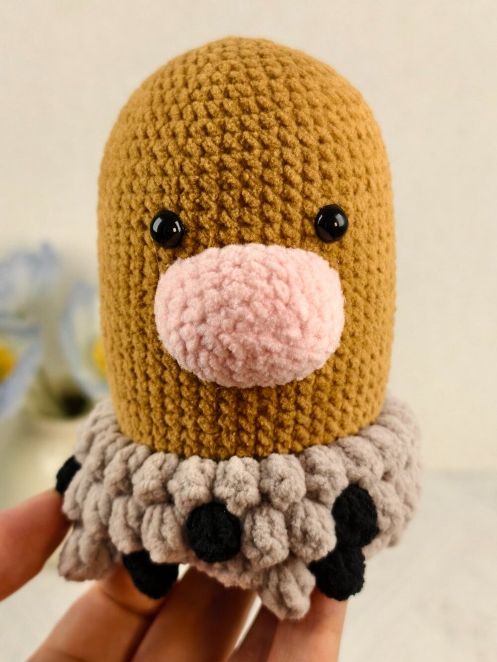 Handmade Amigurumi Crochet Pokémon Diglett Plushie